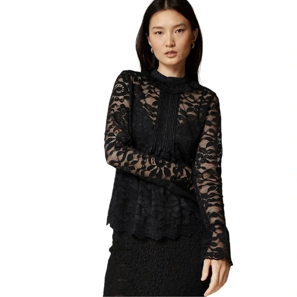 J Crew Black Lace L/S Blouse Cami 2p Set Size 10 $128 EUC Worn 1x KL